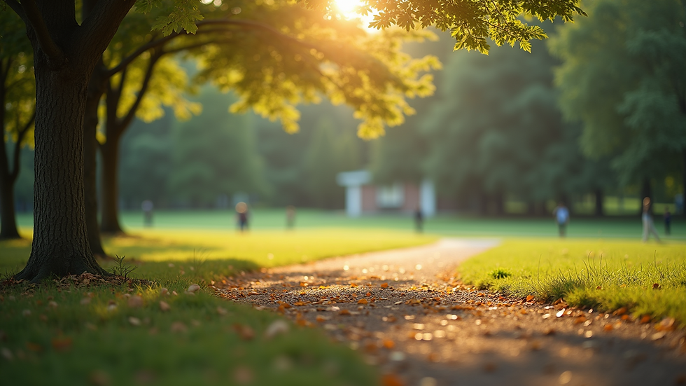 Eye-level view of a serene outdoor park setting