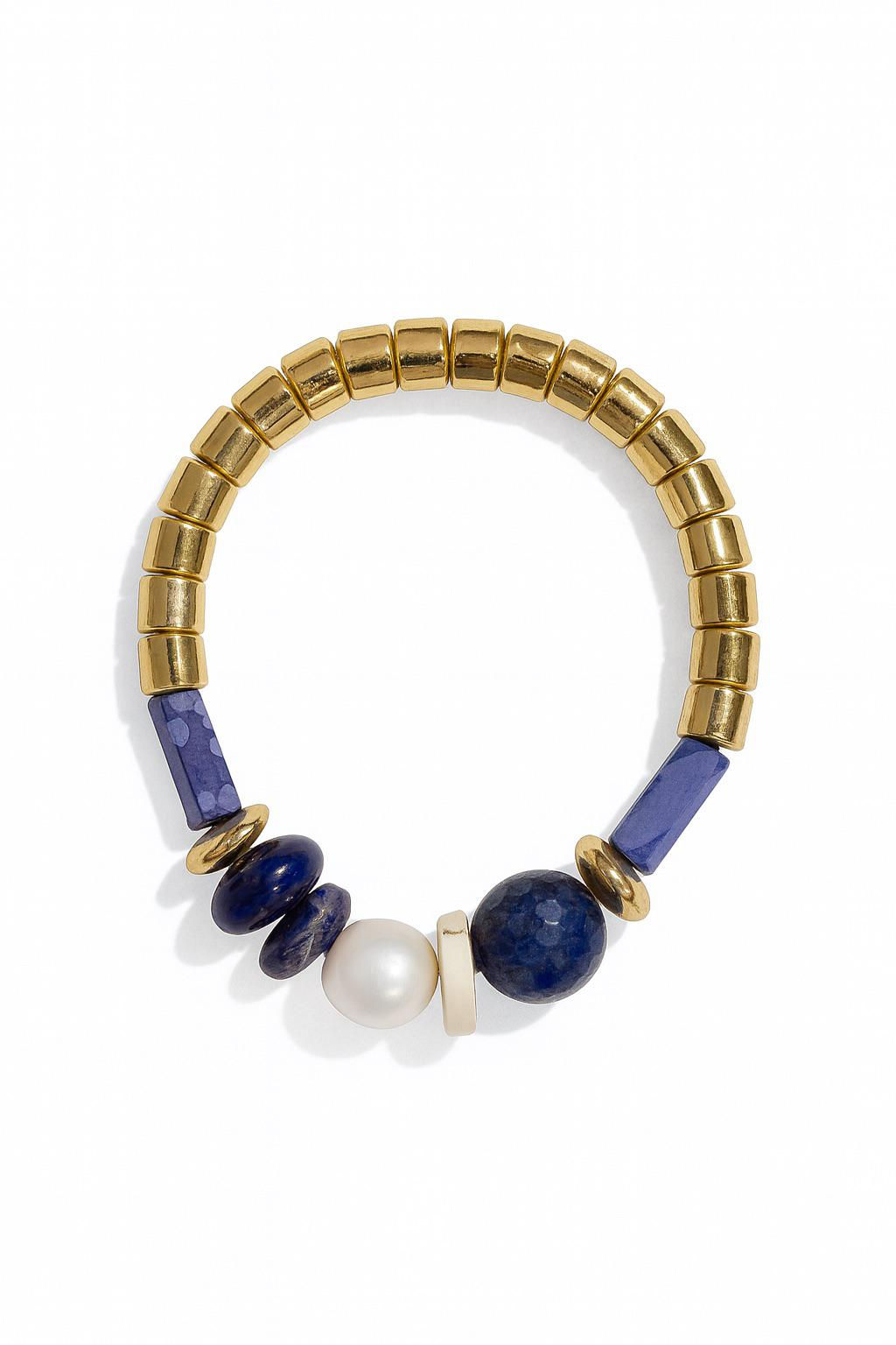 Özel Tasarım Altın Kaplama Doğaltaş İnci Detaylı Lastikli Bileklik