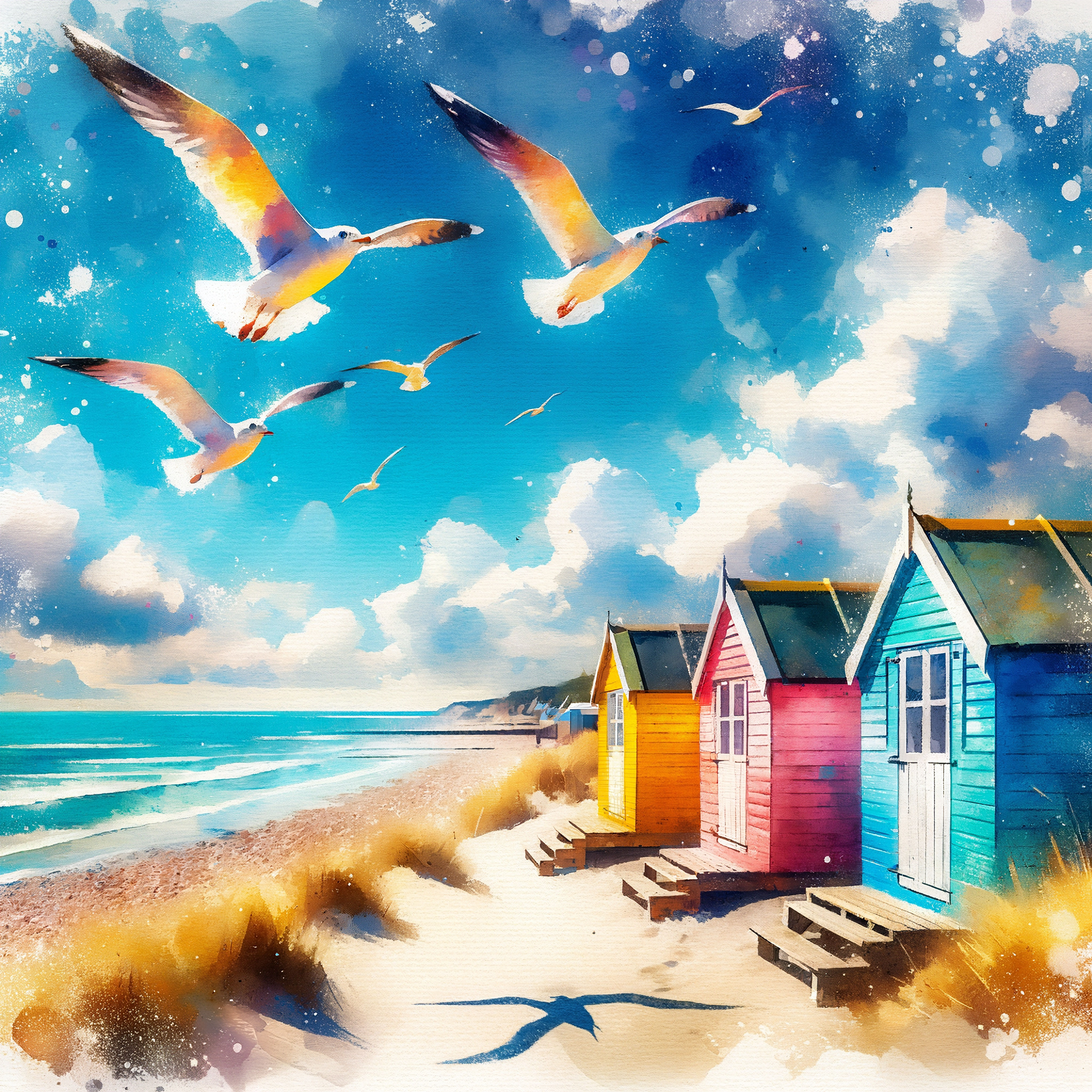 Beach Hut Art Card