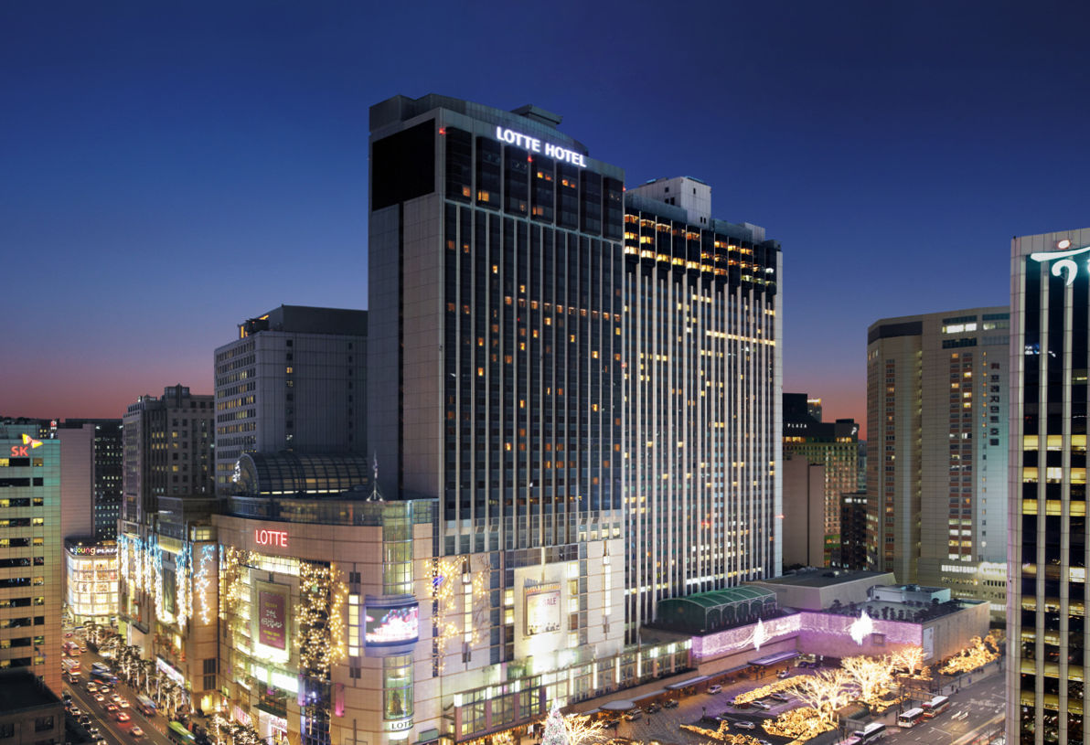 A hotel in night sky in South Korea