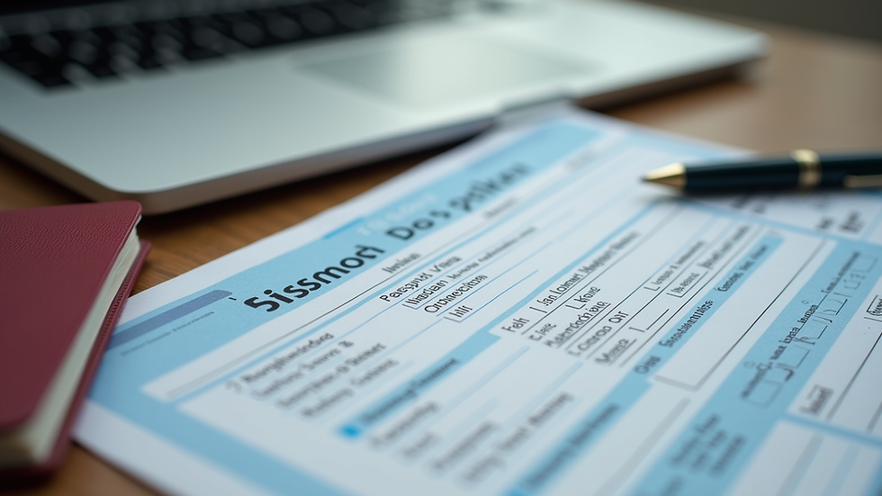 Eye-level view of a passport and visa application form