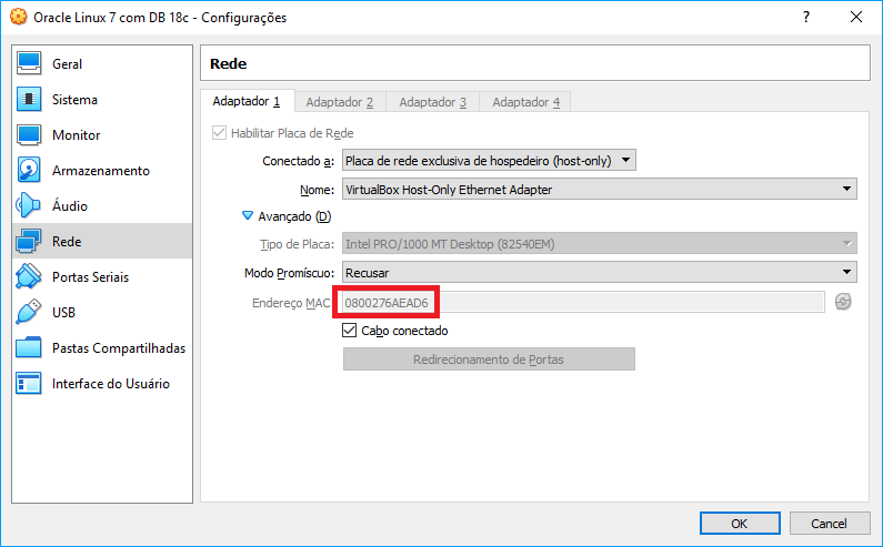 Imagem 01 - MAC Address da placa de rede da VM