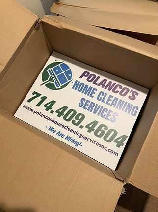Yard Sign in Box for Polanco's House Cleaning Services OC