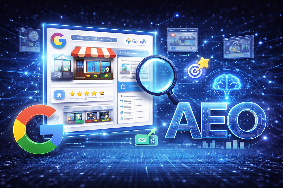 Google and AEO showcasing a Google Business Profile.