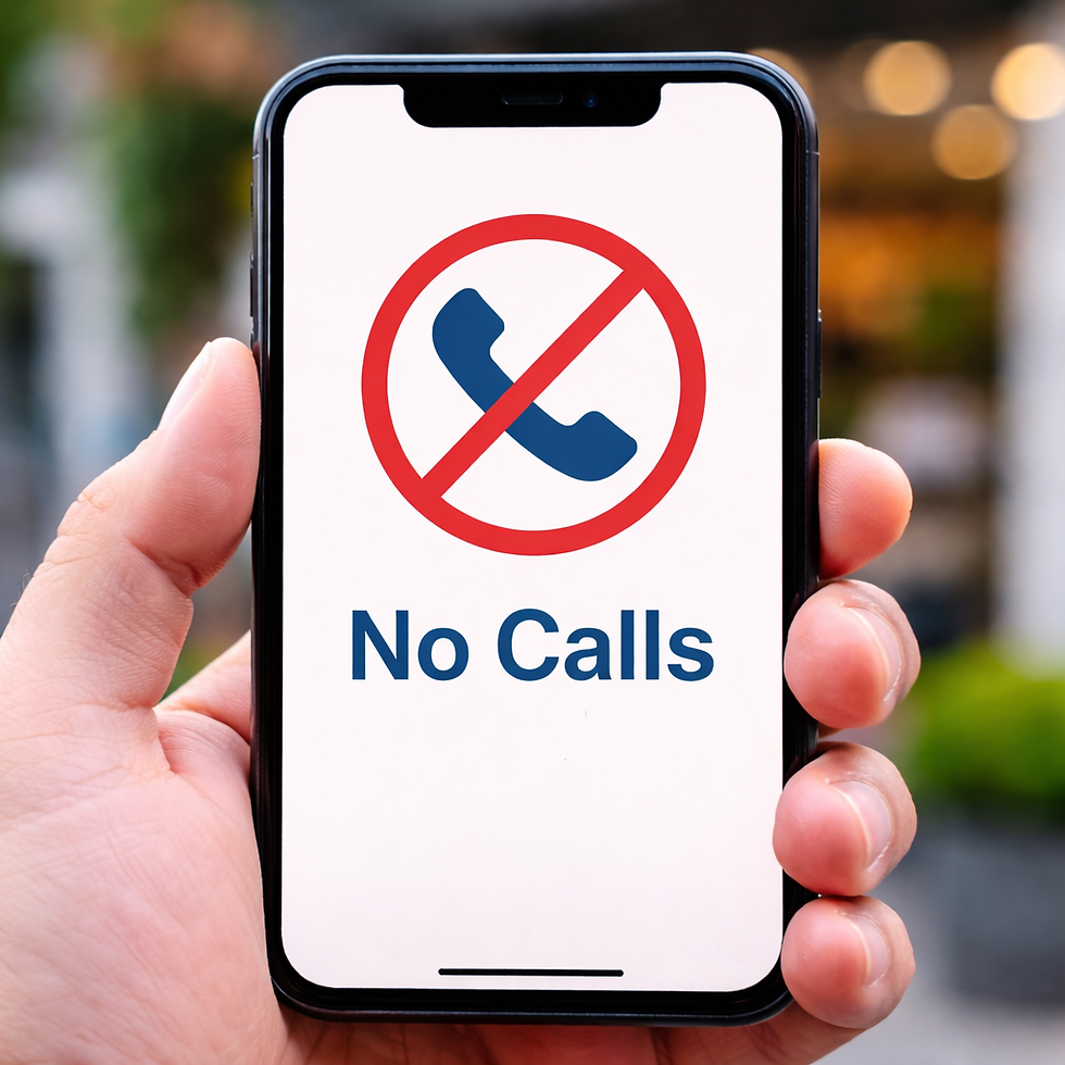Local business owner holding a smartphone showing “No Calls” message, representing lack of leads and customer inquiries