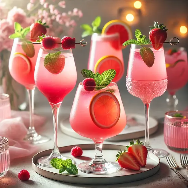 DALL·E 2024-12-30 12.35.05 - A collection of beautifully styled pink mocktails served in e