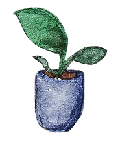 watercolor illustration of a house plant in a deep purple-blue planter