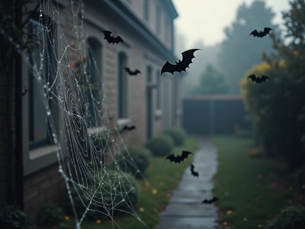 Spooky cobwebs and bats decoration