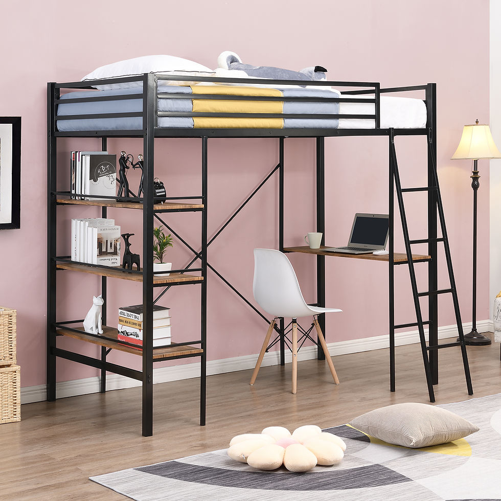 Metal Twin Loft Bed with Shelves and Desk