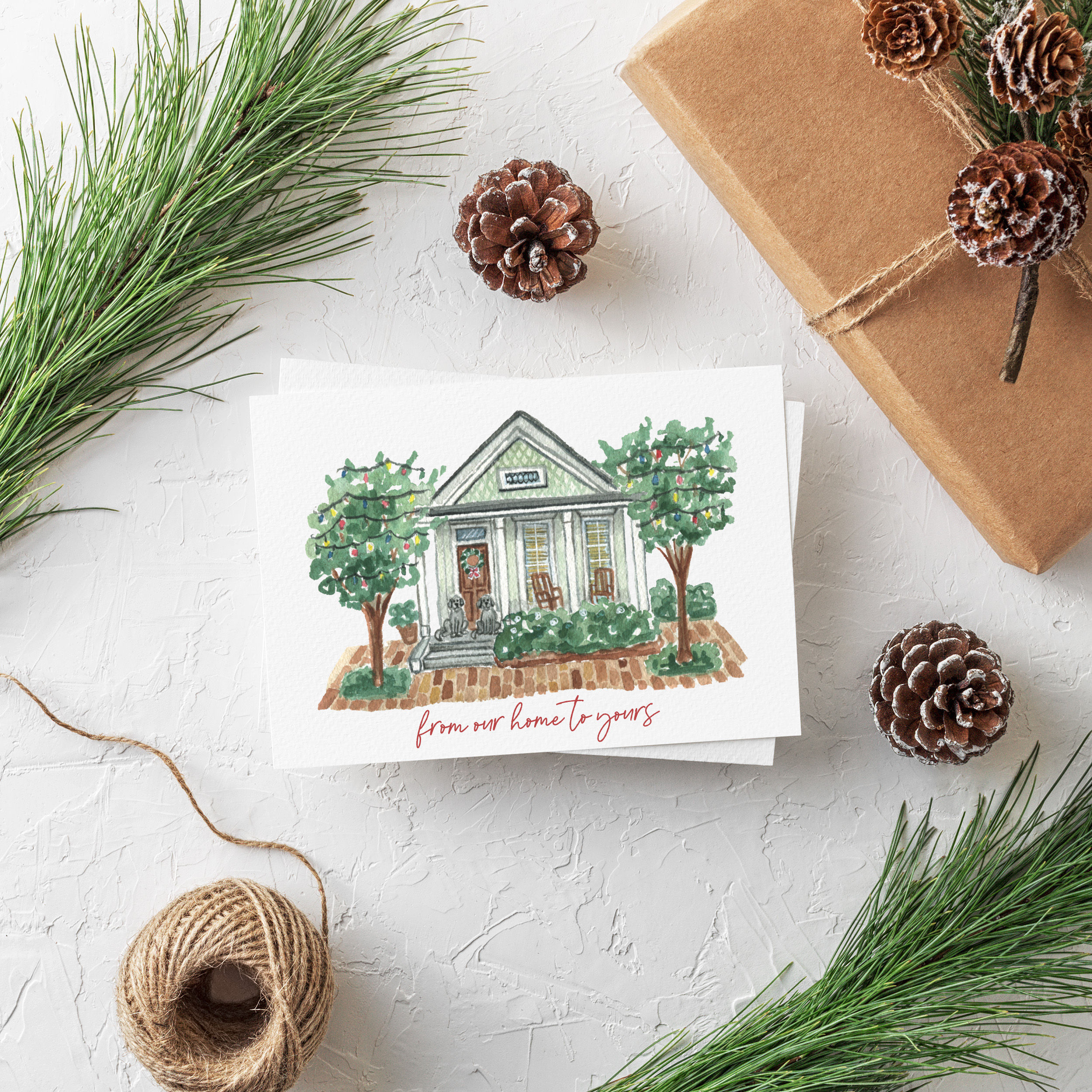 Custom Holiday House Portrait Cards