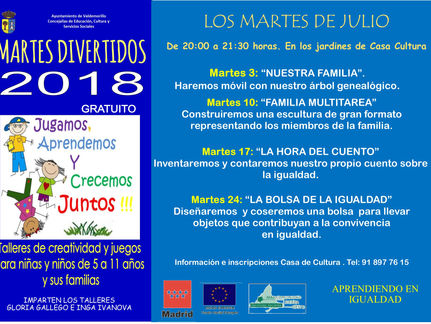 Ya están aquí los martes más divertidos,
todo julio, para que hijos y padres se diviertan jugando