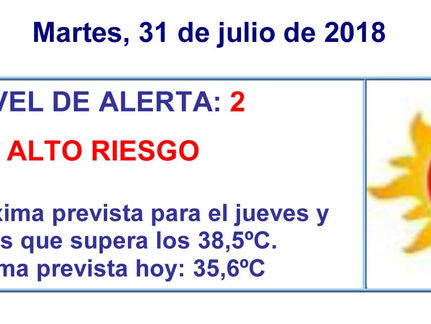 El Ayuntamiento advierte del
nivel de alto riesgo ante la primera ola de calor del verano