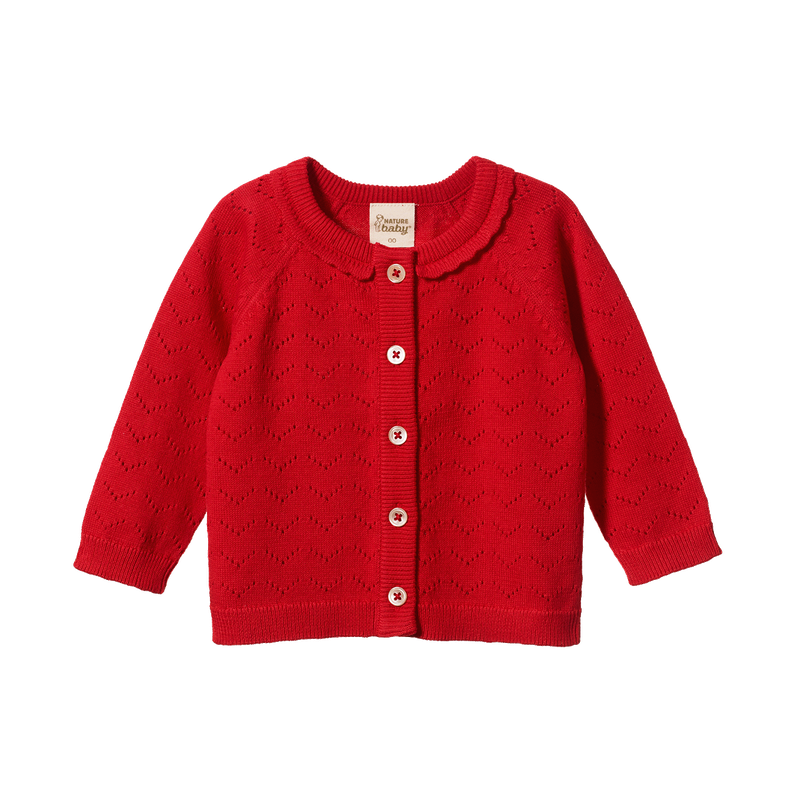 Nature Baby | Piper Cardigan | Raspberry Red Pointelle