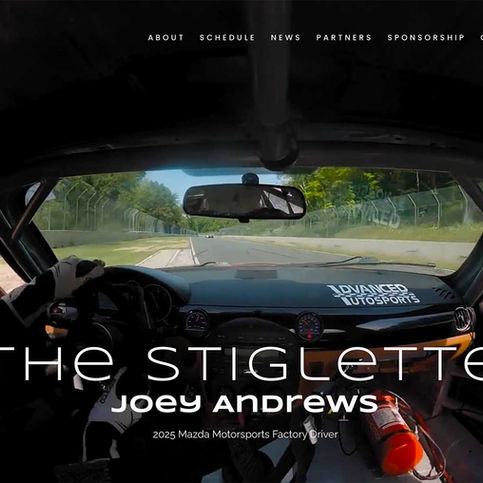 Race car driver's website. Driver in car.