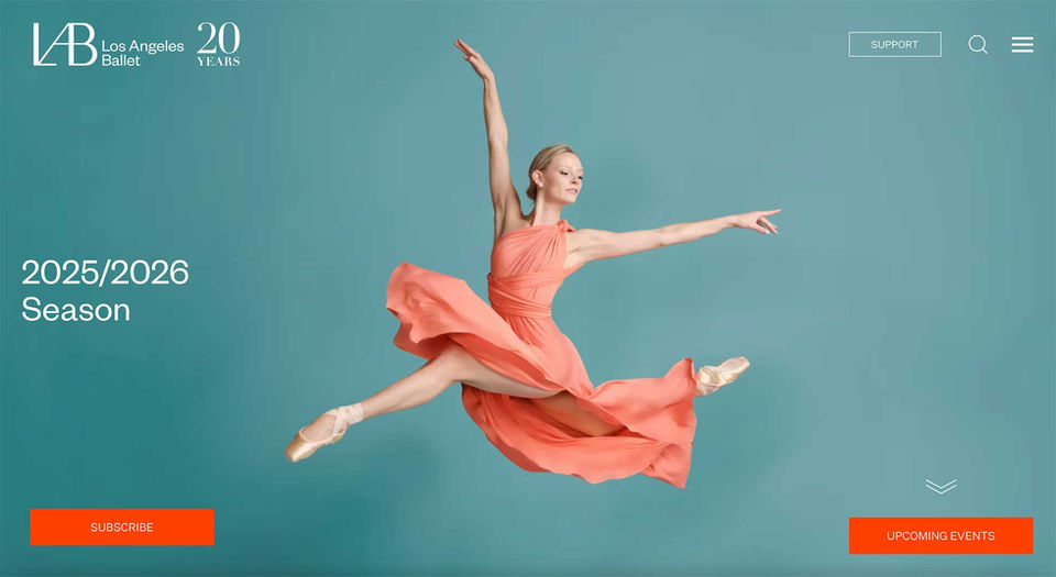 Website homepage for the Los Angeles Ballet