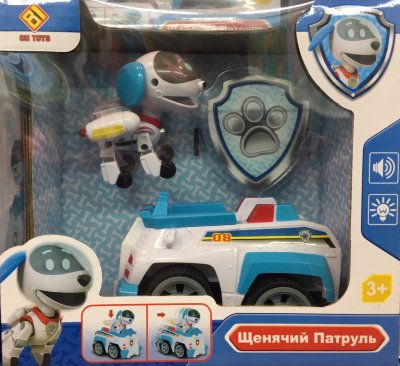 Фигурка с рюкзаком трансформер Робопес + машина + значок