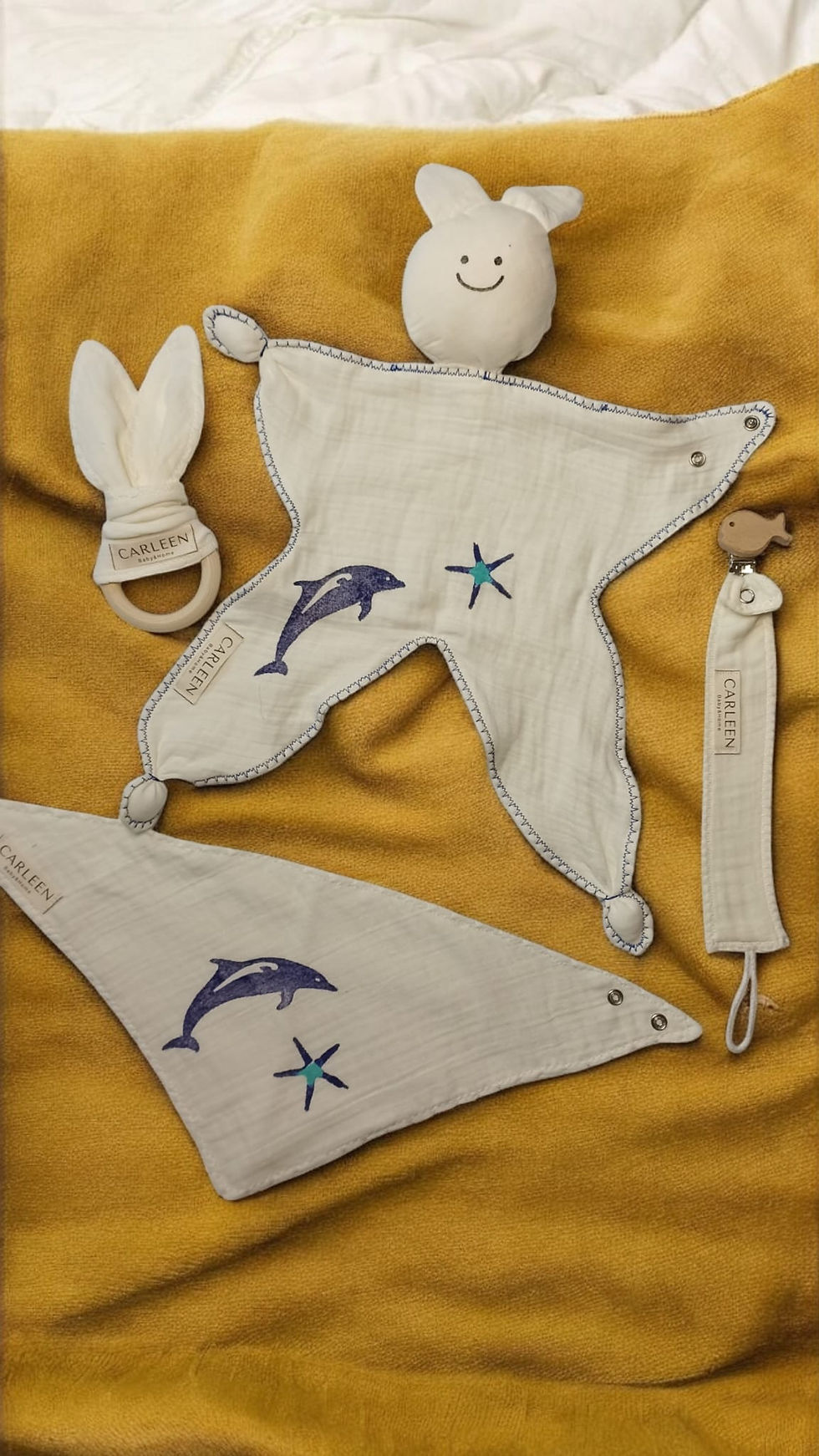 YUNUS DESEN KÖK BOYA EL BASKISI 2 KAT MÜSLİN AKSESUAR SET