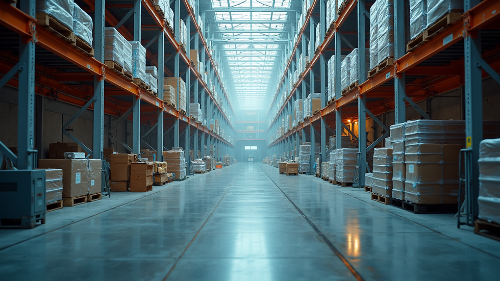 High angle view of a futuristic warehouse complex