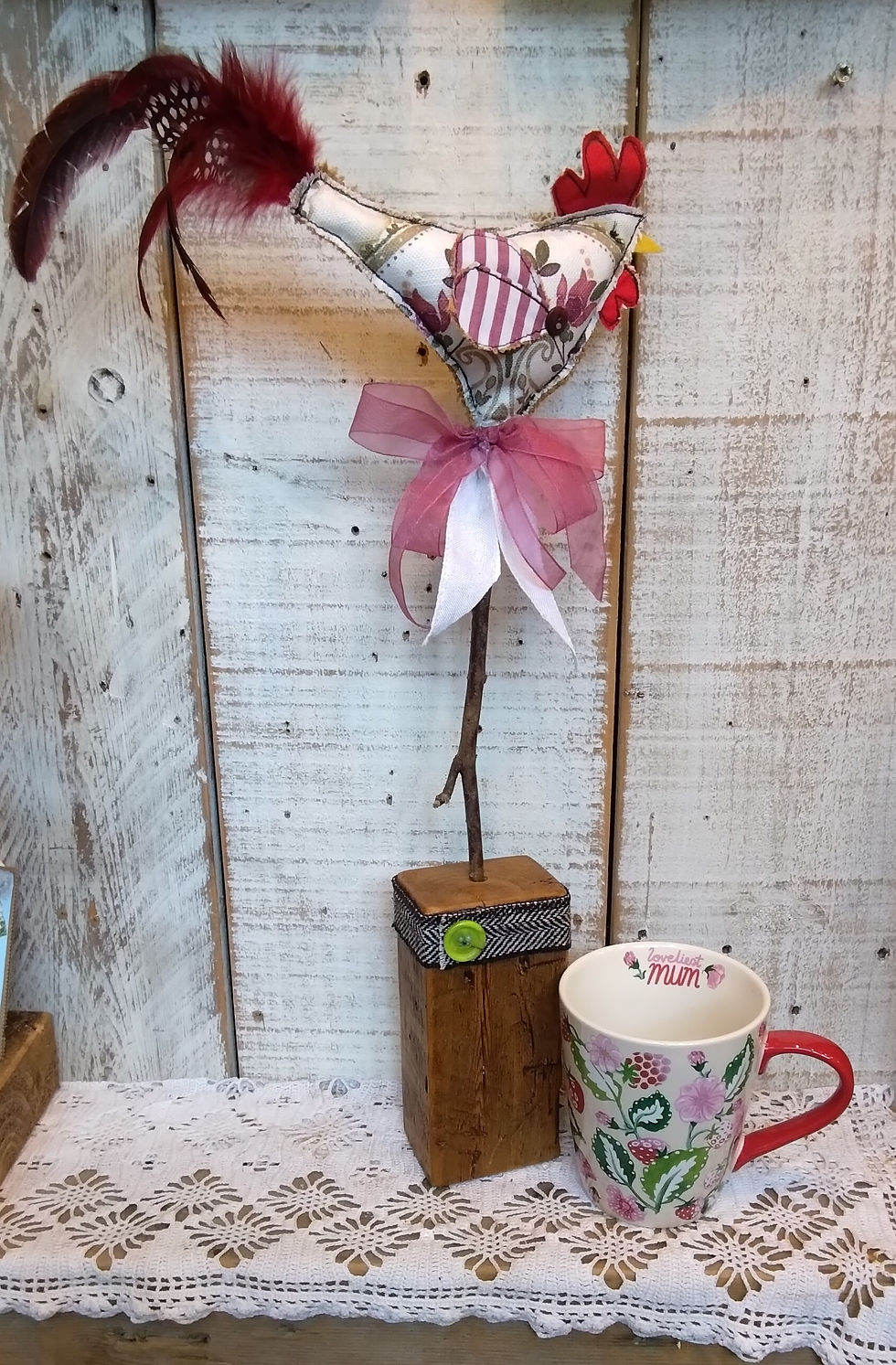 Thumbnail: Rustic Chicken Decor, Fabric Hen Ornament, Farmhouse Freestanding Chicken