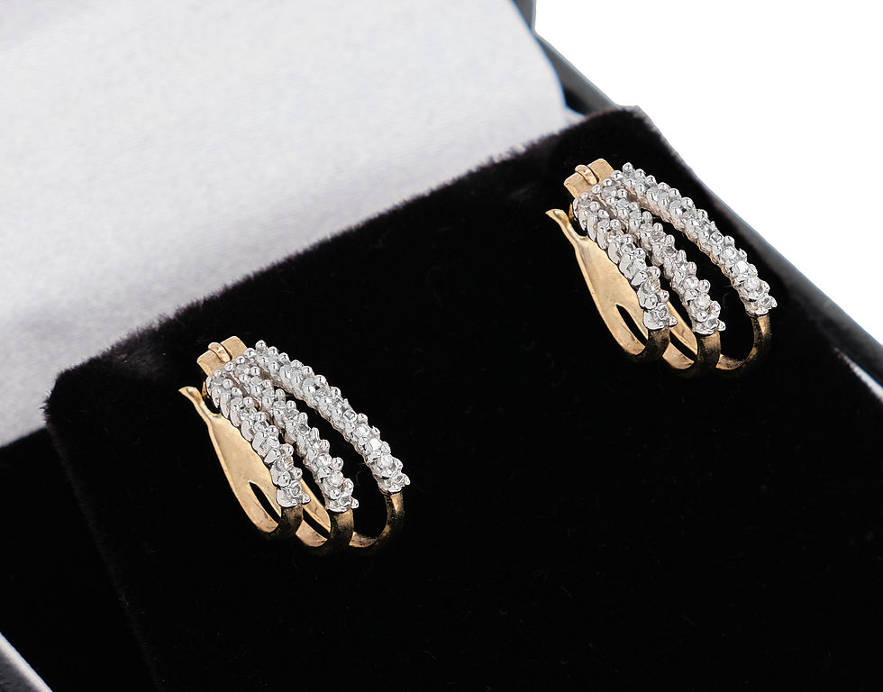 Thumbnail: 9ct Yellow Gold 3 Row Diamond Hoop Earrings 0.10ct