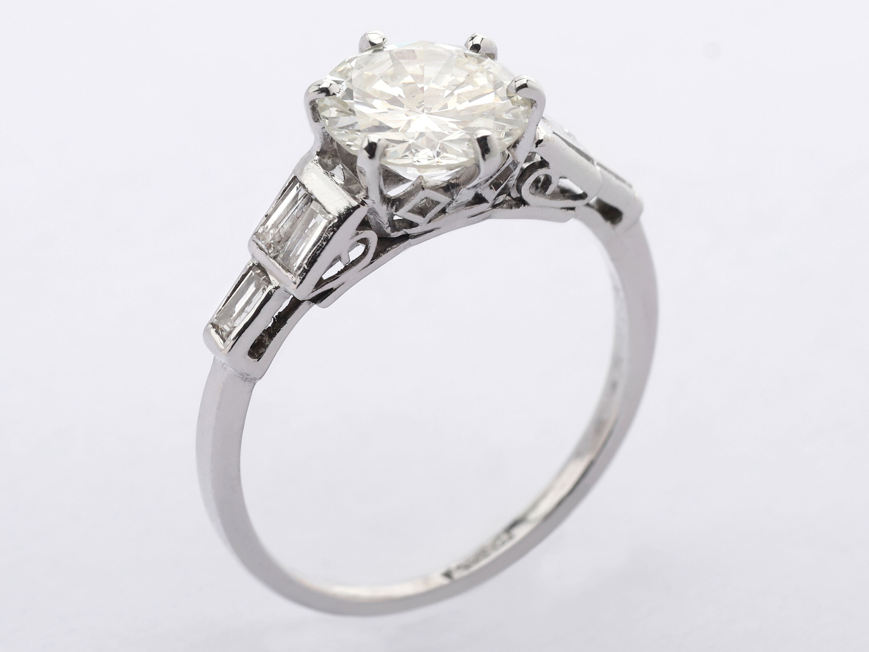 Platinum Art Deco Diamond Solitaire Ring 2.36ct Total