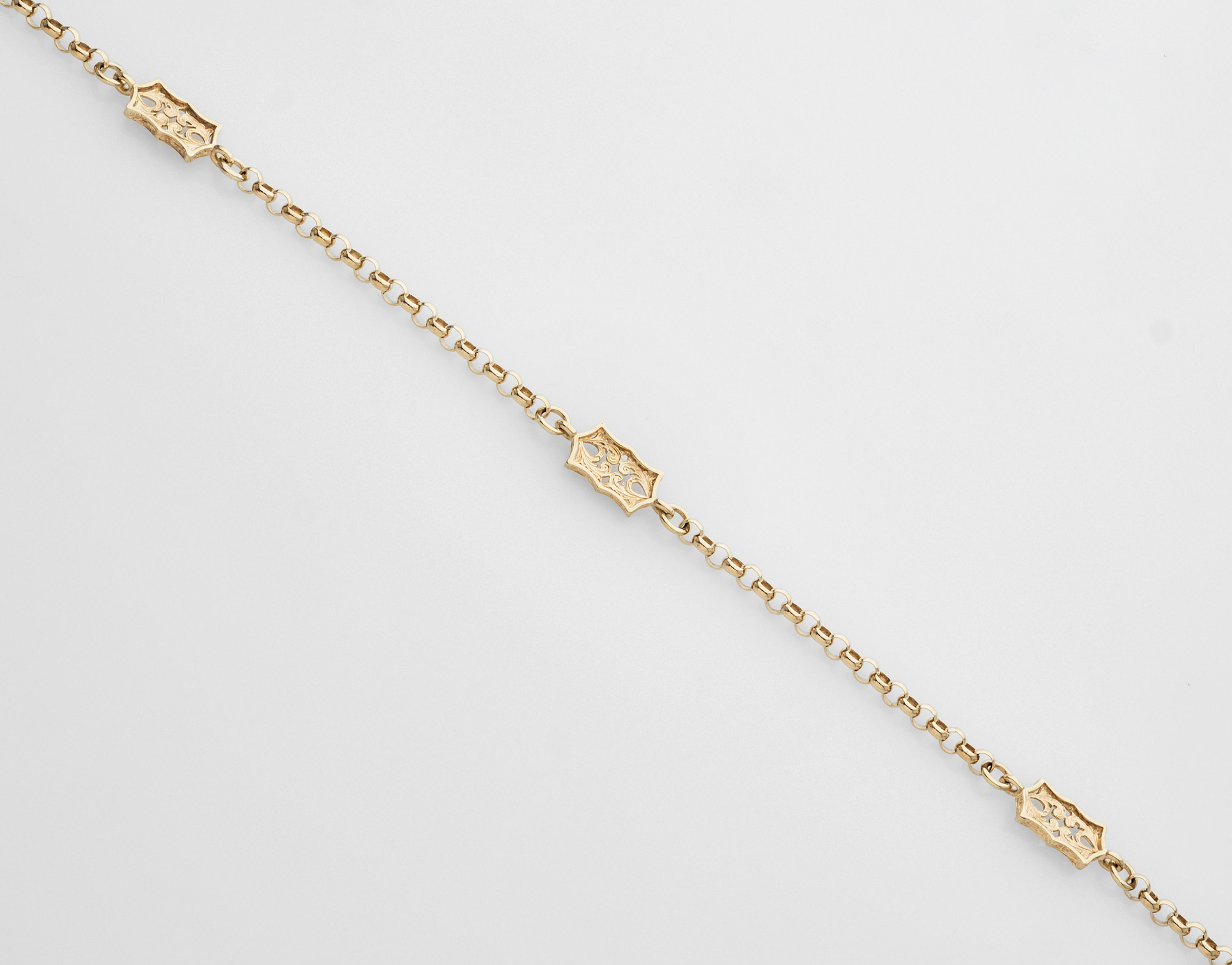 9ct Yellow Gold Patterned Bar Link Belcher Chain 38.1gms