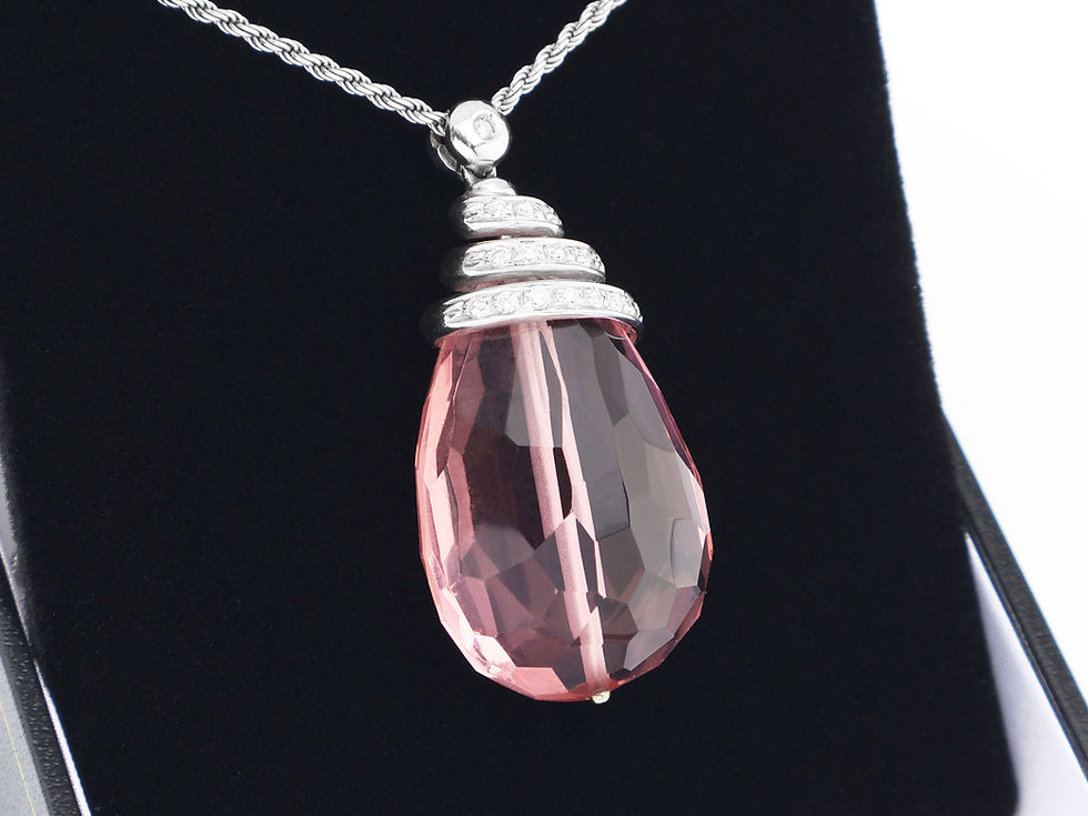 Thumbnail: 18ct White Gold Pink Crystal & Diamond Necklace