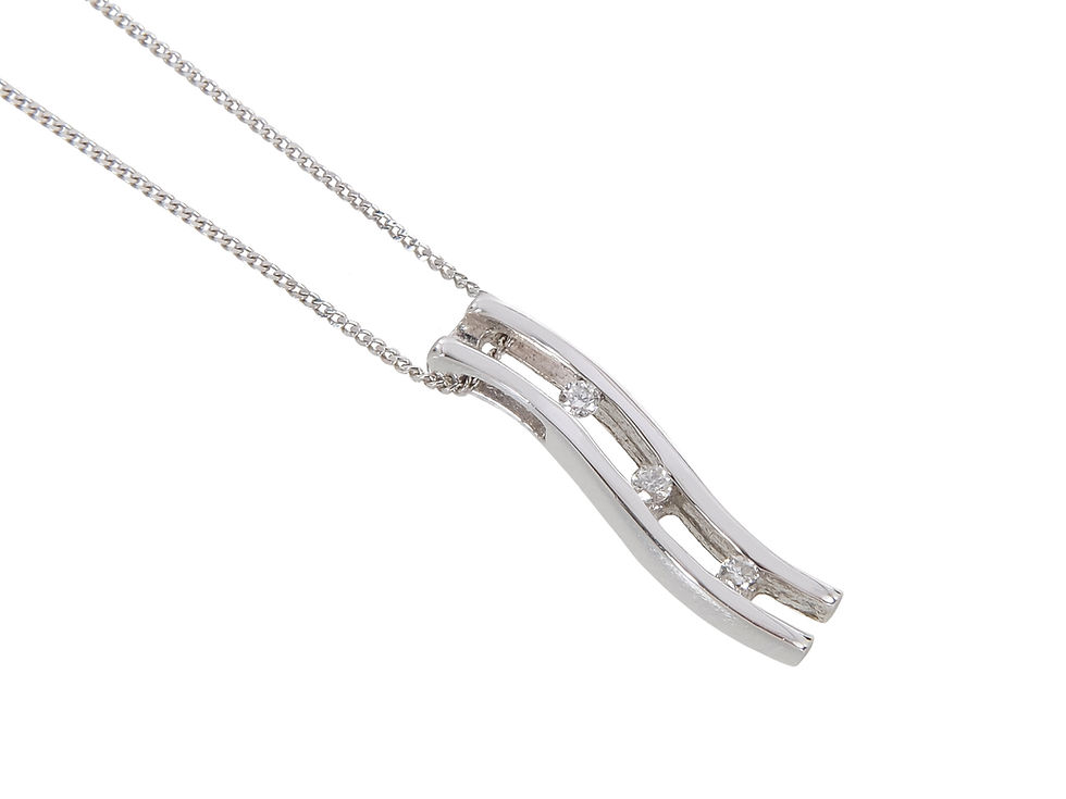 Thumbnail: 9ct White Gold Diamond Ladder Pendant & Chain