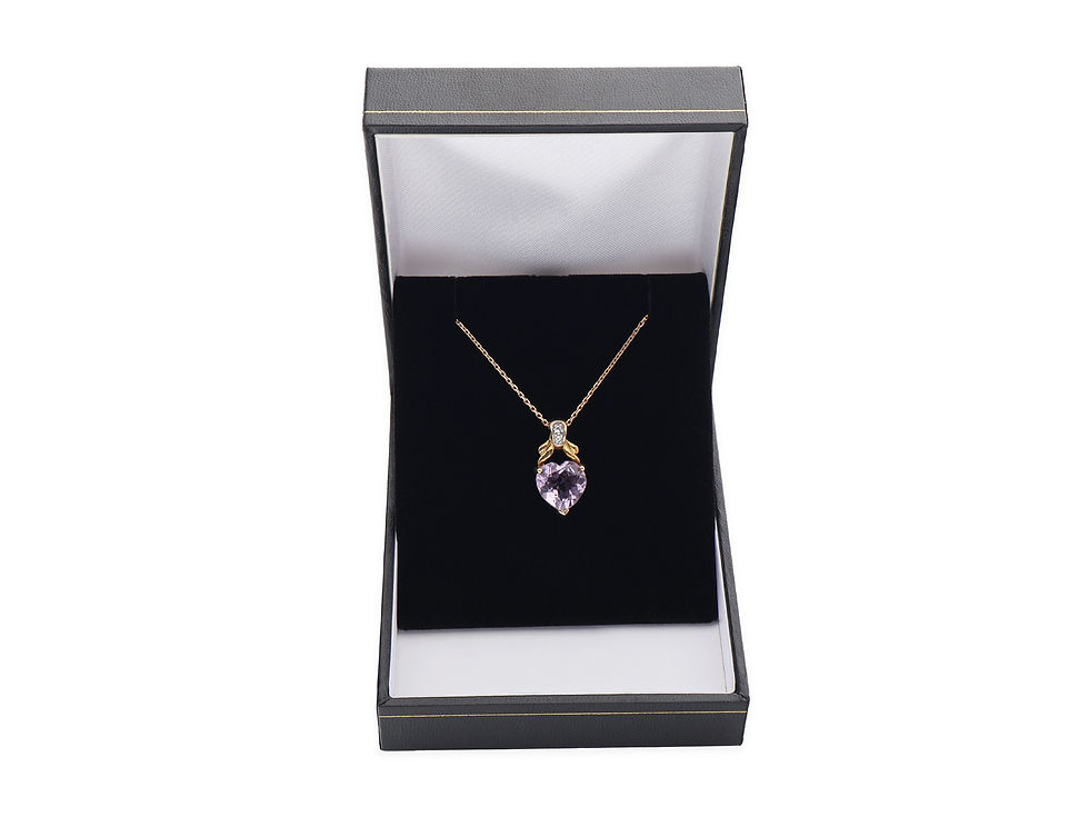 Thumbnail: 9ct Yellow Gold Amethyst & Diamond Heart Shaped Pendant & Chain