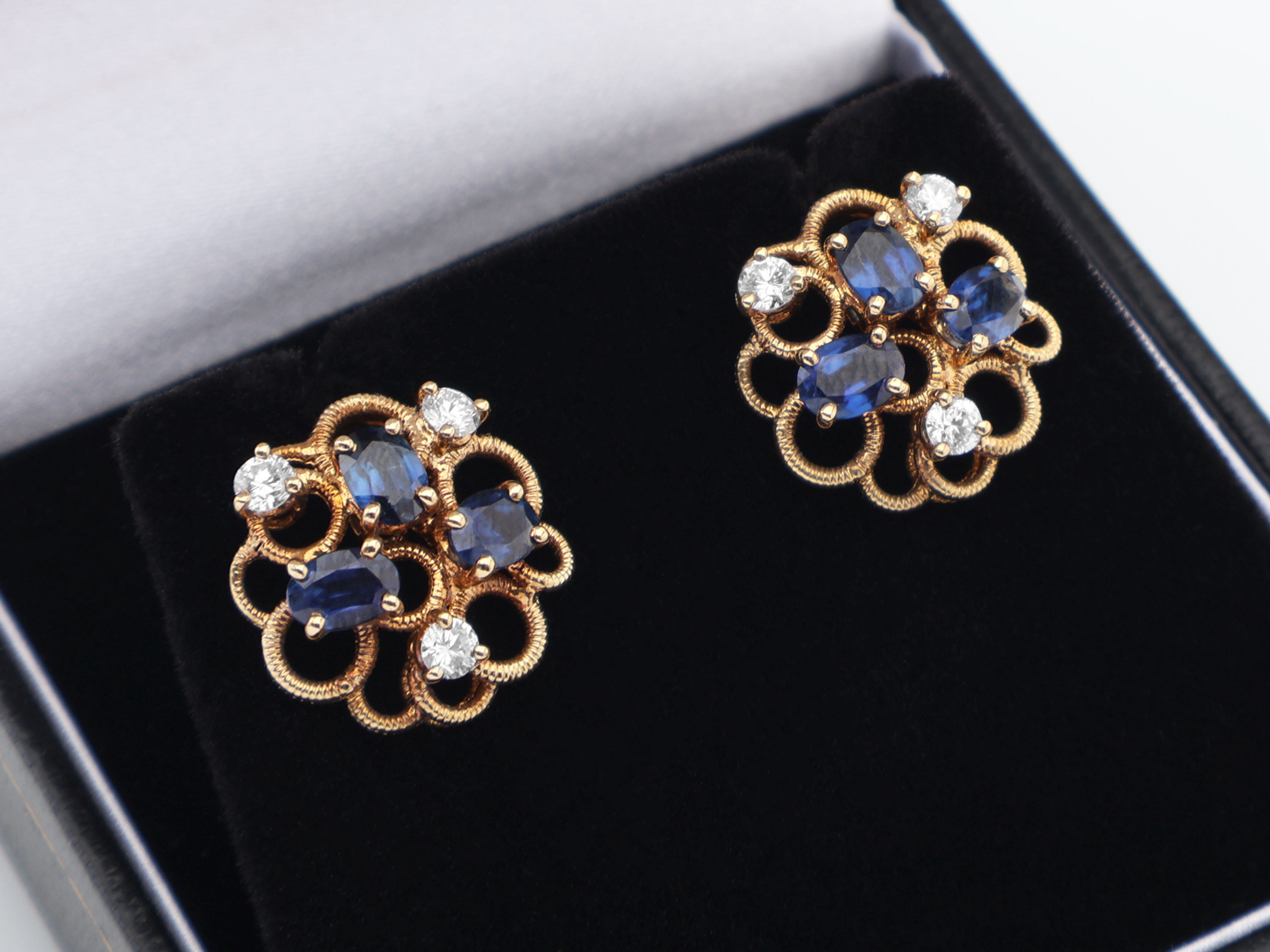 18ct Yellow Gold Sapphire & Diamond Clip On Earrings 2.58ct Total