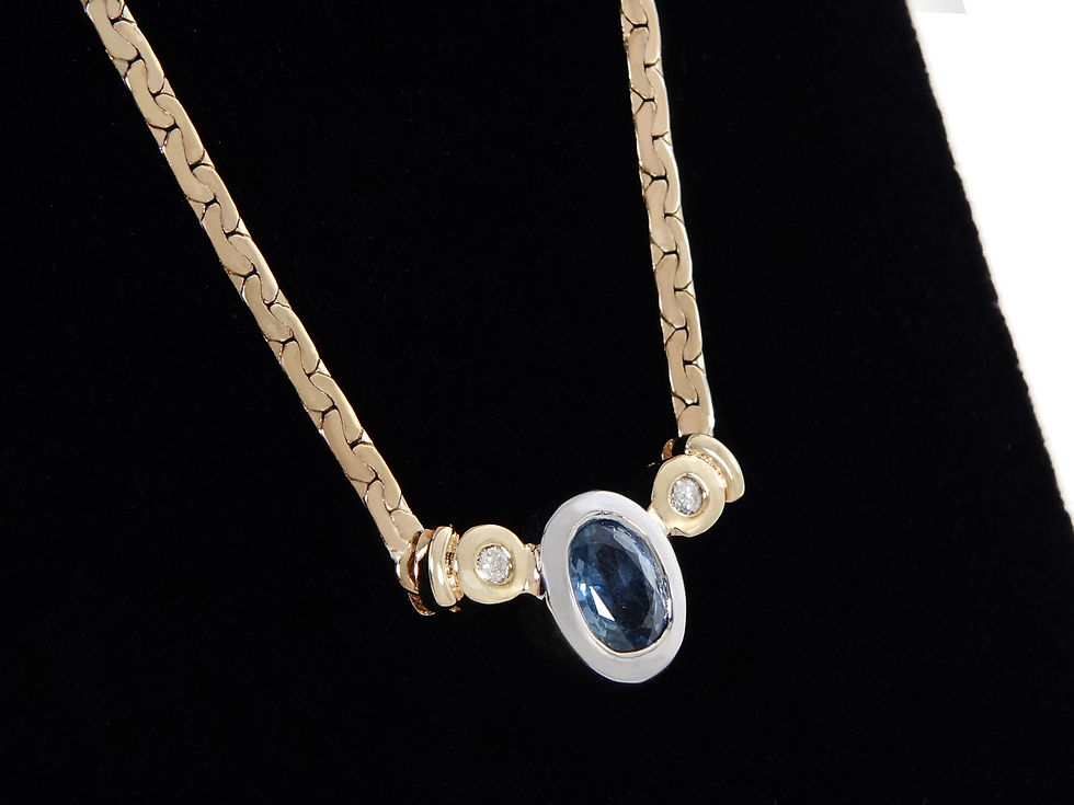 9ct Yellow Gold Light Blue Sapphire & Diamond Necklace