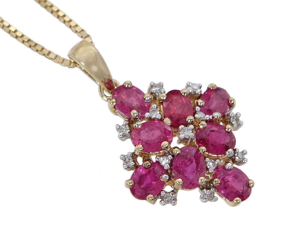 Thumbnail: 9ct Yellow Gold Ruby & Diamond Pendant & Chain.