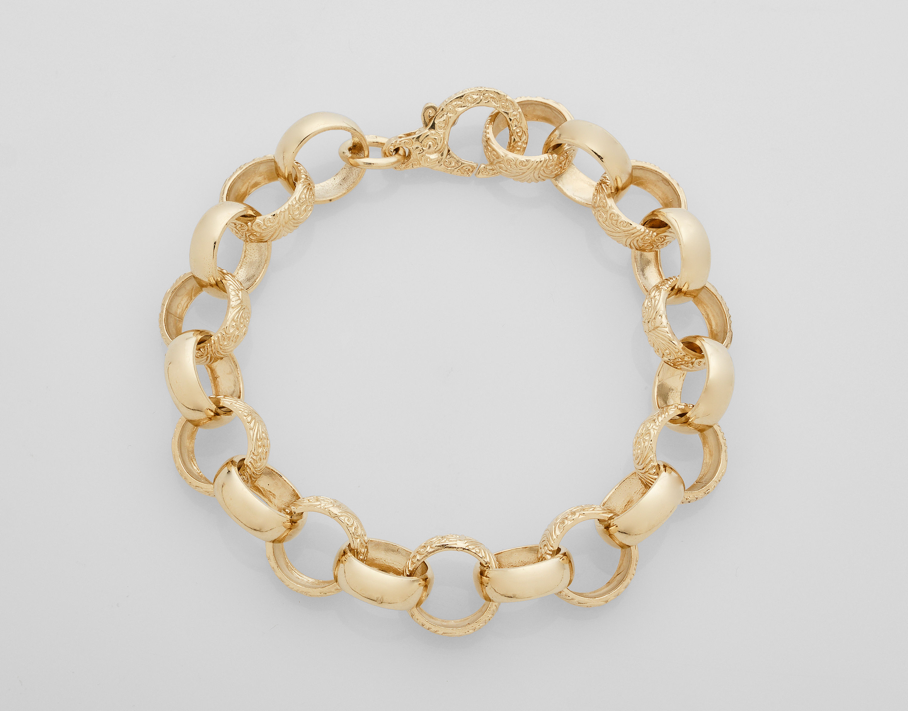 9ct Yellow Gold Patterned & Plain Belcher Bracelet 42.2gms