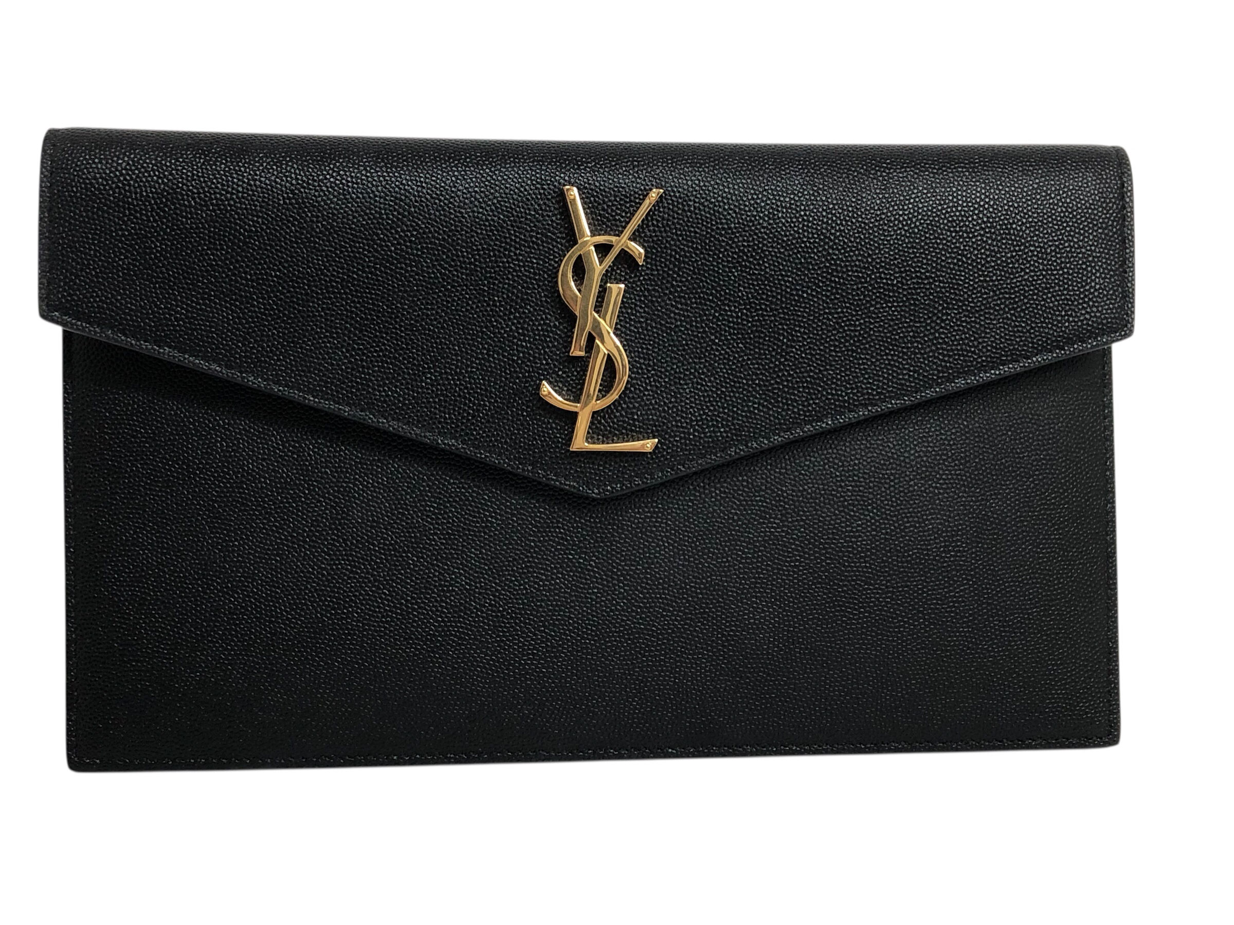 YSL Saint Laurent Medium Pouch in Black Leather Clutch Bag