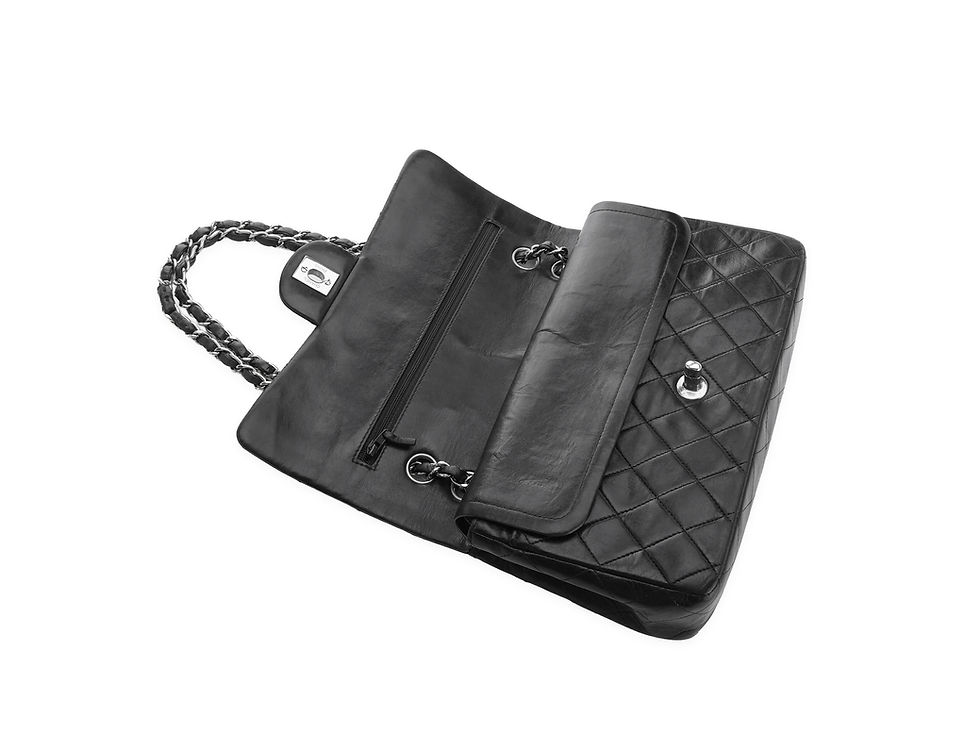 Thumbnail: Chanel Classic Double Flap Handbag in Black Lambskin Leather. Medium