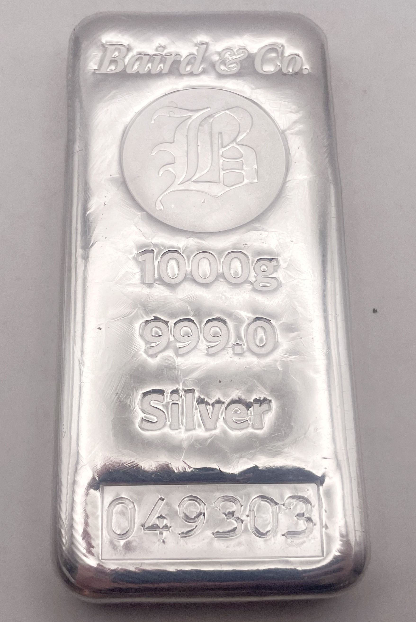 1000g/1kg Baird & Co 999 Fine Silver Bullion Bar