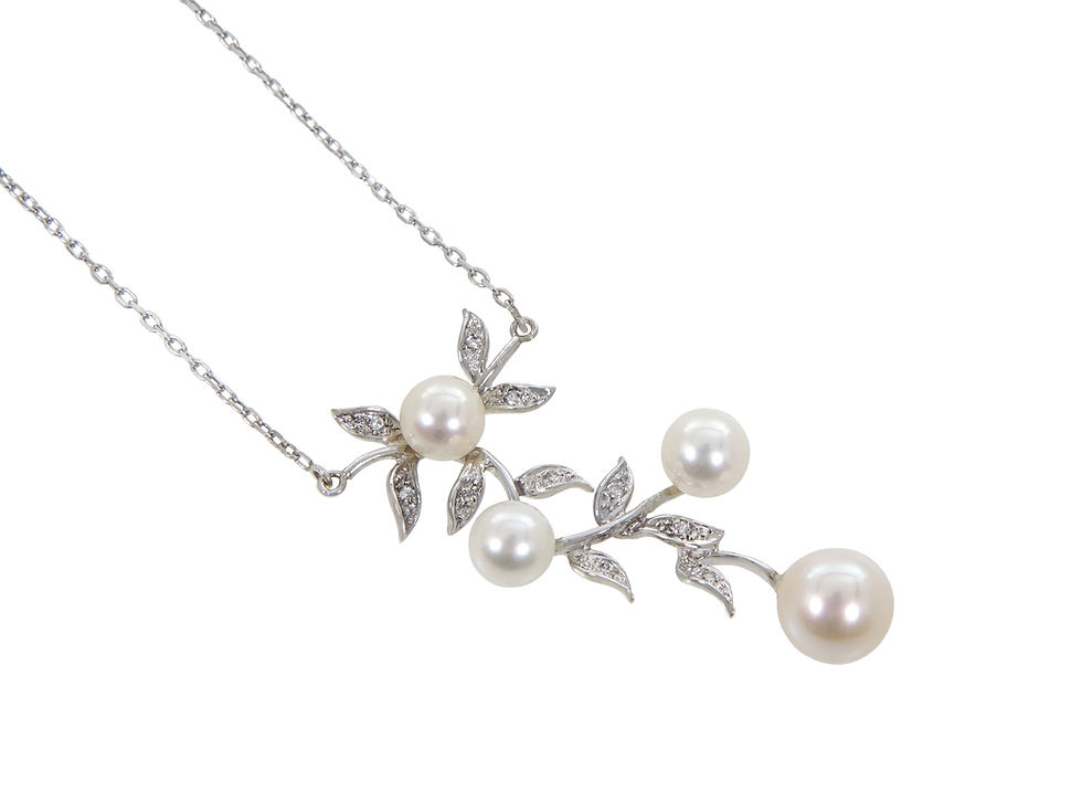 Thumbnail: 14ct White Gold Diamond & Pearl Necklace