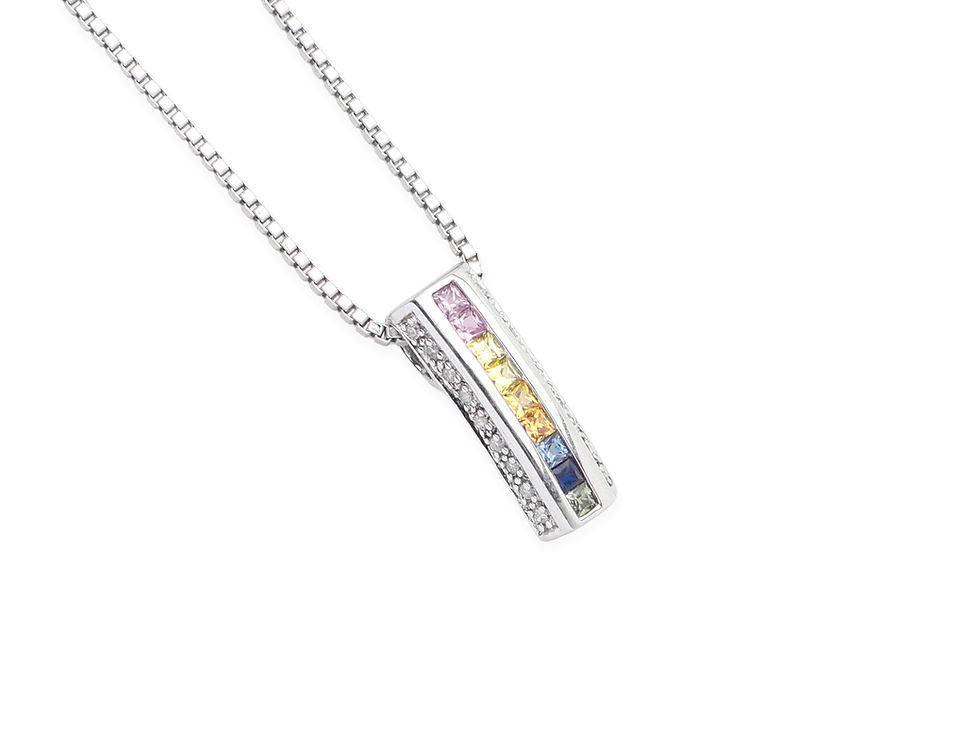 Thumbnail: 9ct White Gold Mixed Sapphire Pendant & Chain