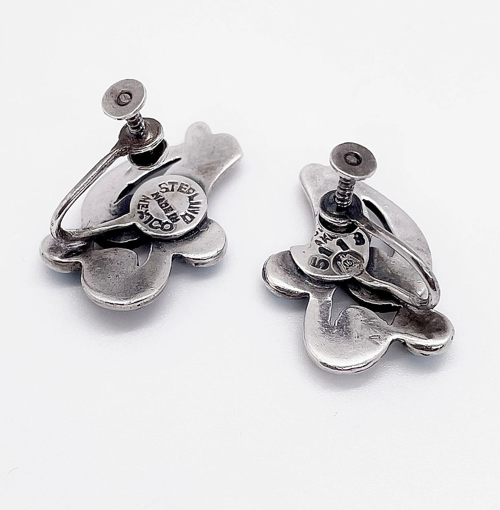 Thumbnail: Margot De Taxco Of Mexico Sterling Silver Turquoise Wave Stud Earrings Clip On