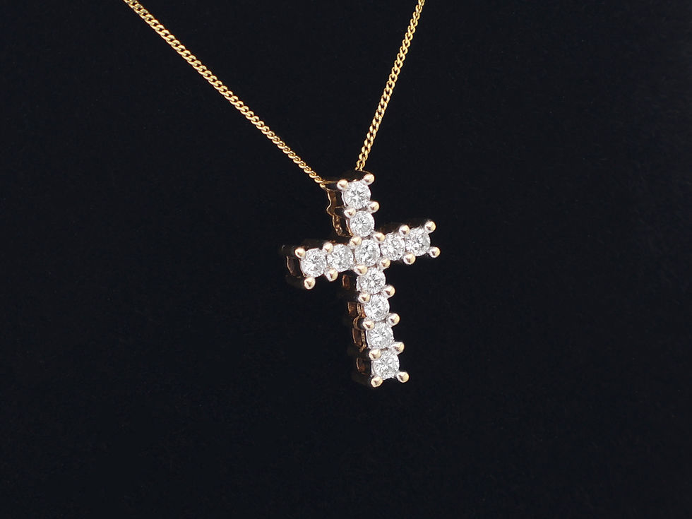 Thumbnail: 9ct Yellow Gold Small Diamond Cross & Chain 0.25ct