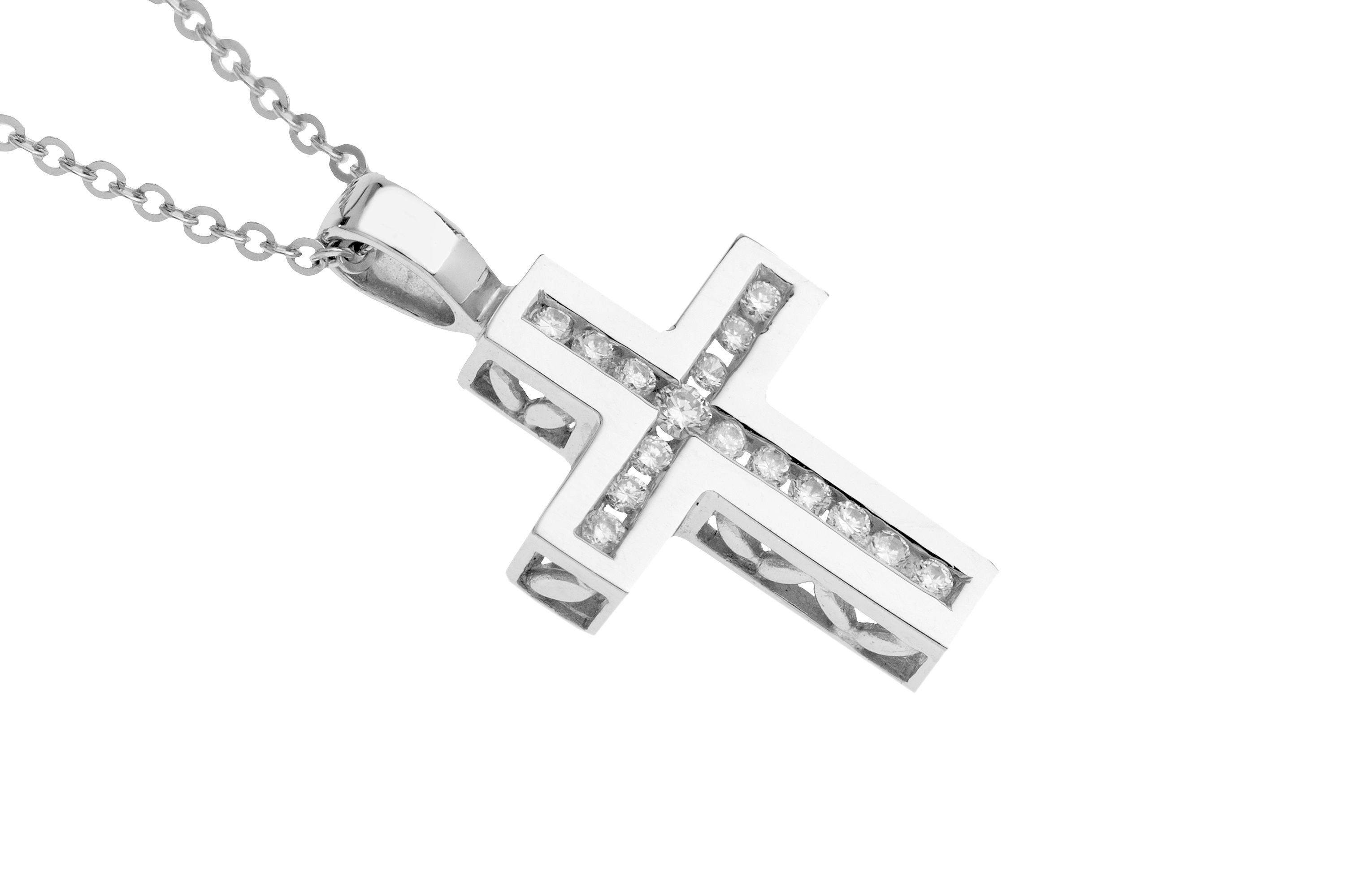 18ct White Gold Diamond Cross & Chain 0.15ct