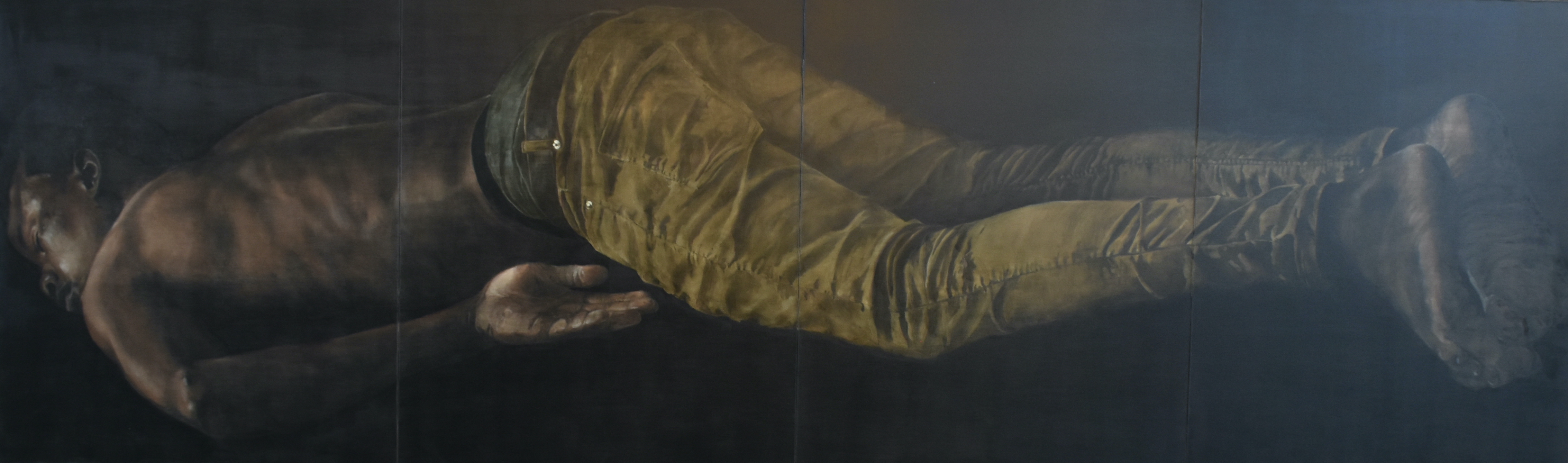 999 MARIE AGNES GILLOT 2018, Huile sur lin pour performance, 250x800.JPG