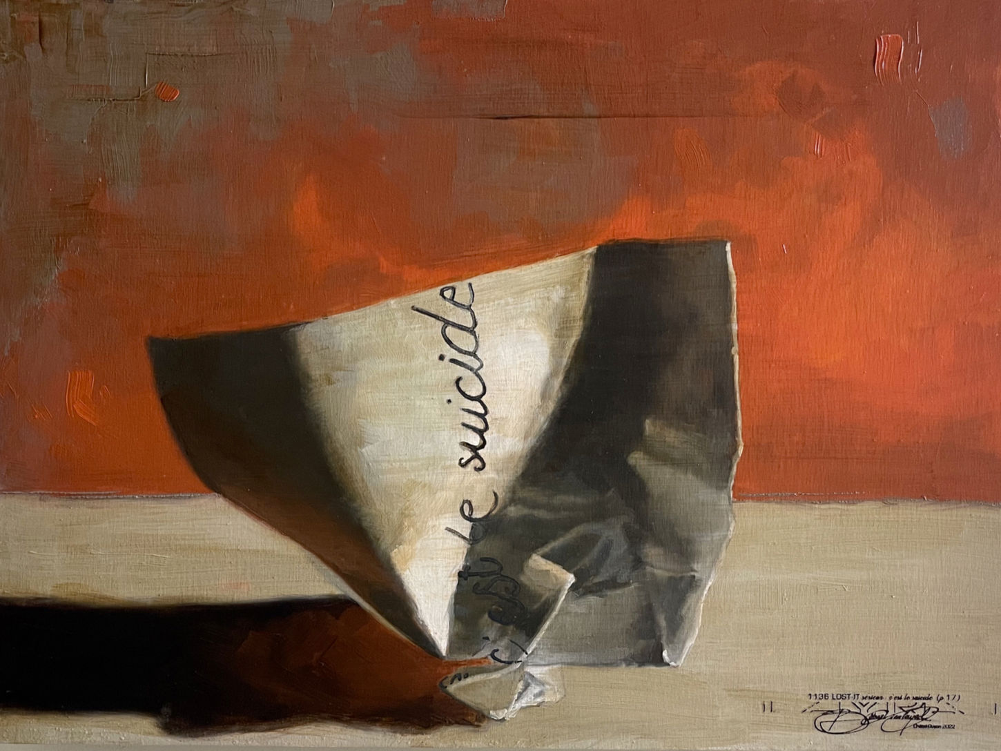 Layral d'Alessandro, LOst-It, série tronc 2022–2122, peinture à l'huile de Post-it froissés