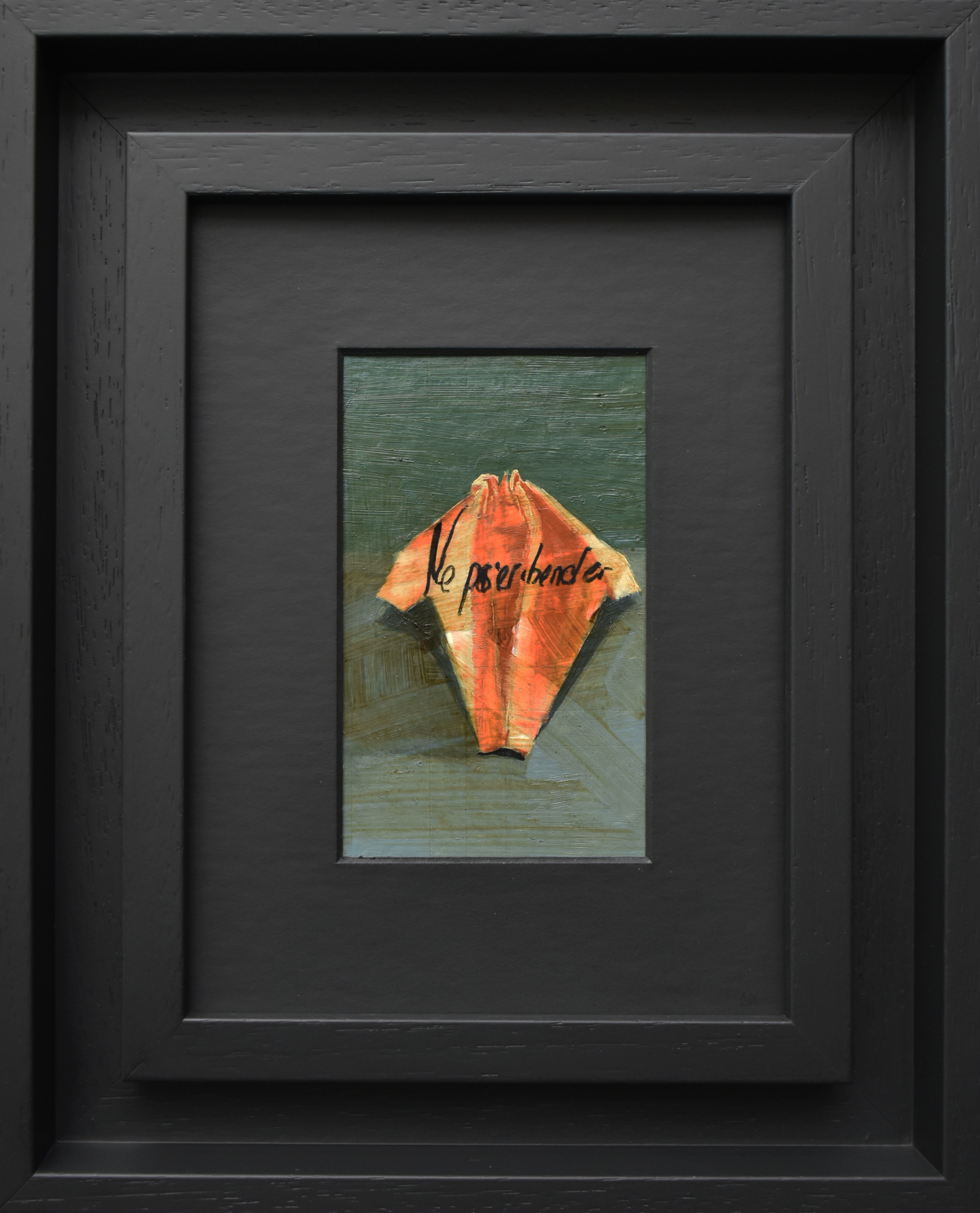 1169 loSt-orIgaSMIQUE _Ne pas penser à débander_ 2023, Huile sur papier encadrée, 12x7,4.j