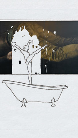 MARIE AGNÈS GILLOT — vue du dispositif performatif avec Marie Agnès Gillot la Lumière, baignoire de peinture, projection vidéo — projet
