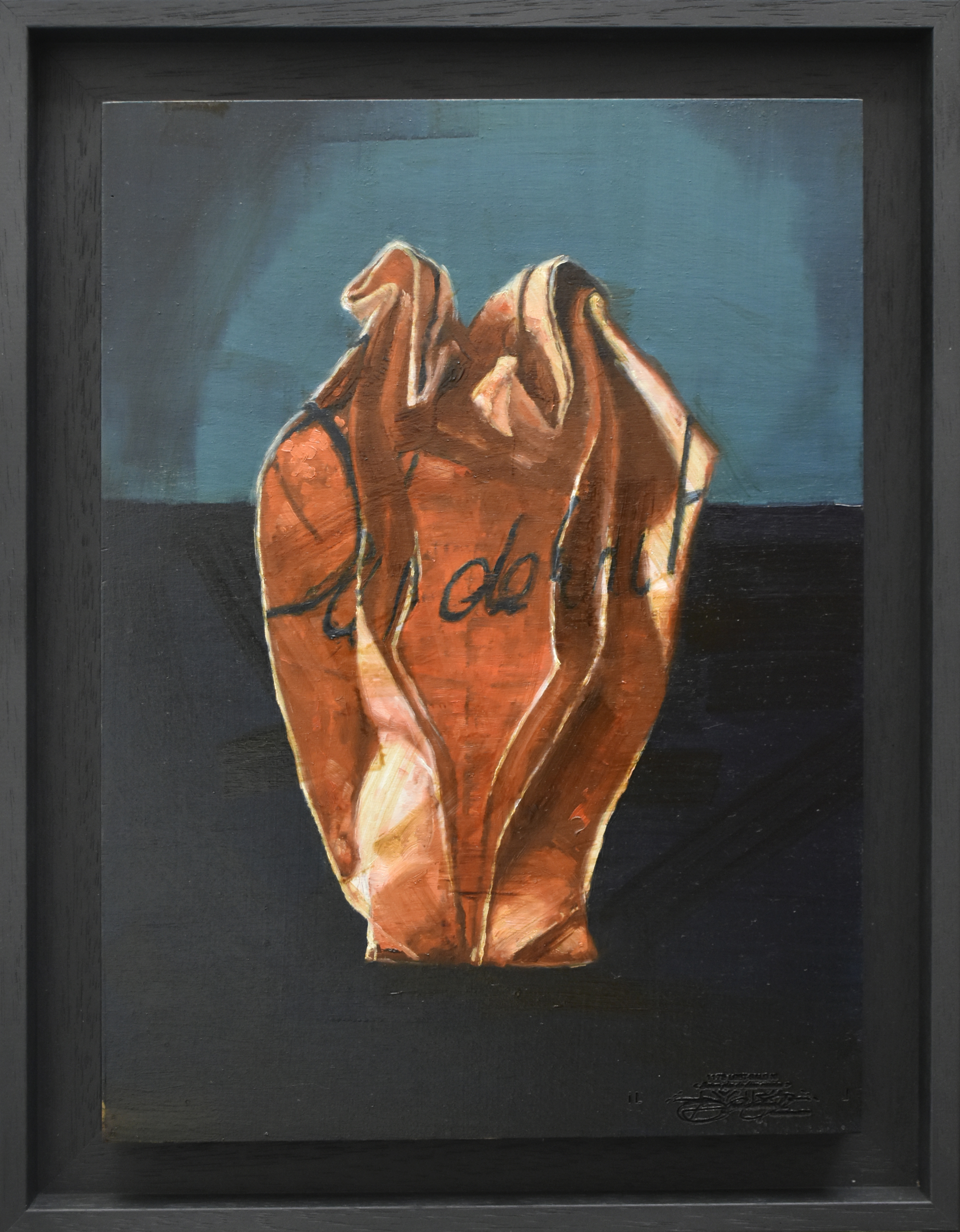 1175 loSt-orIgaSMIQUE _Baiser plus de deux minutes_ 2023, Huile sur bois encadrée, 33x24.j