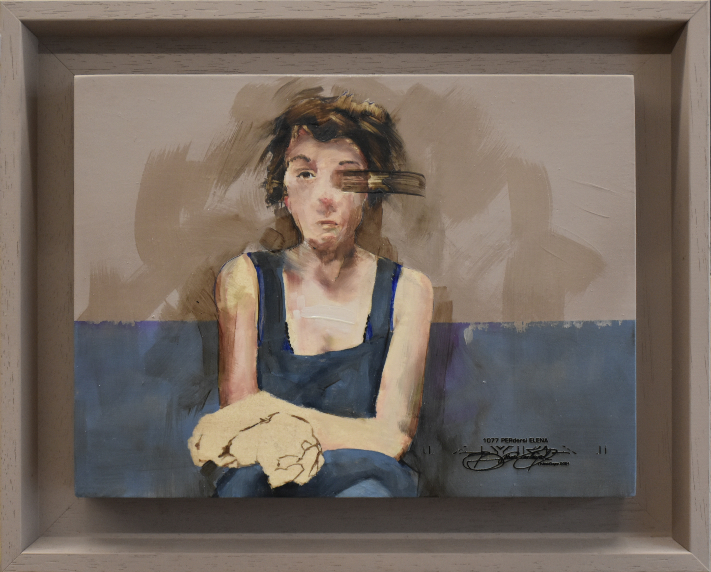 1077 PERdersi ELENA 2021, Huile sur hêtre & rabot en argent du mexique encadrée, 25x31 Rec