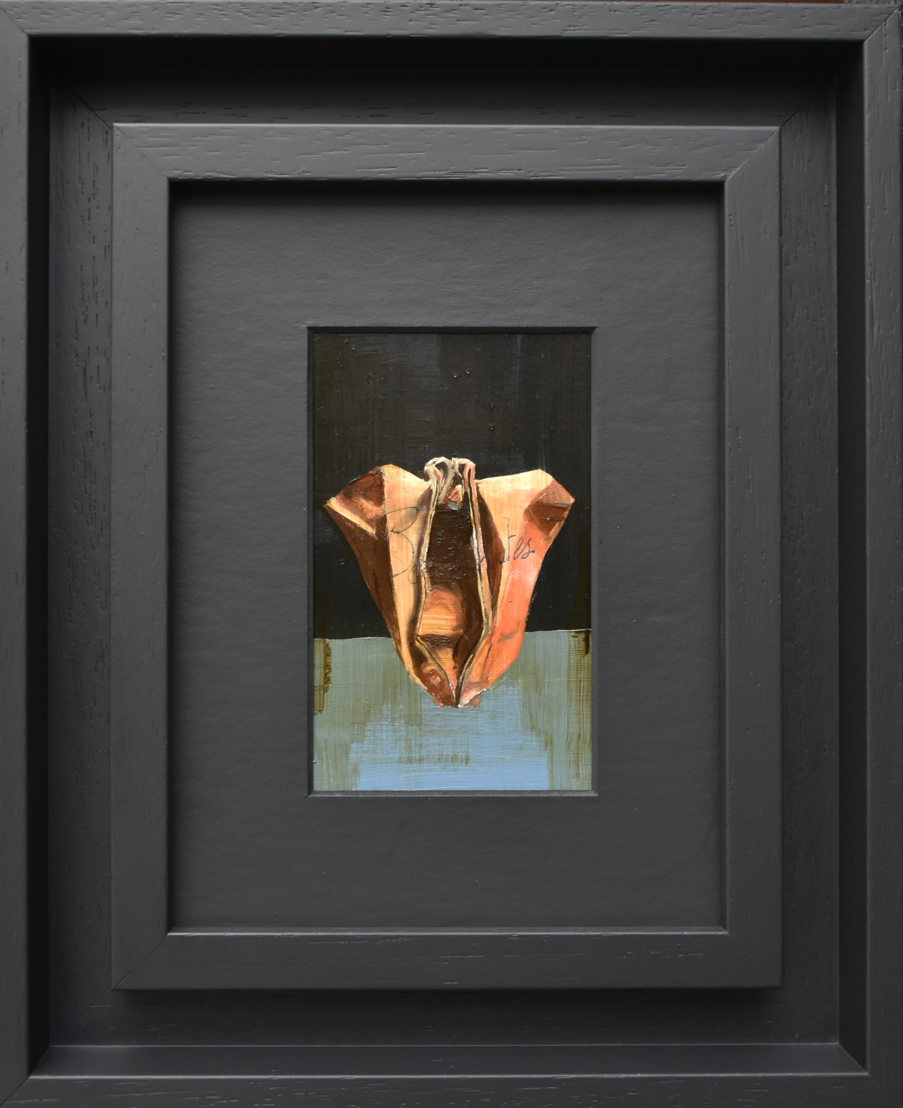 1173 loSt-orIgaSMIQUE _Baiser plus de deux minutes_ 2023, Huile sur papier encadrée, 12x7,