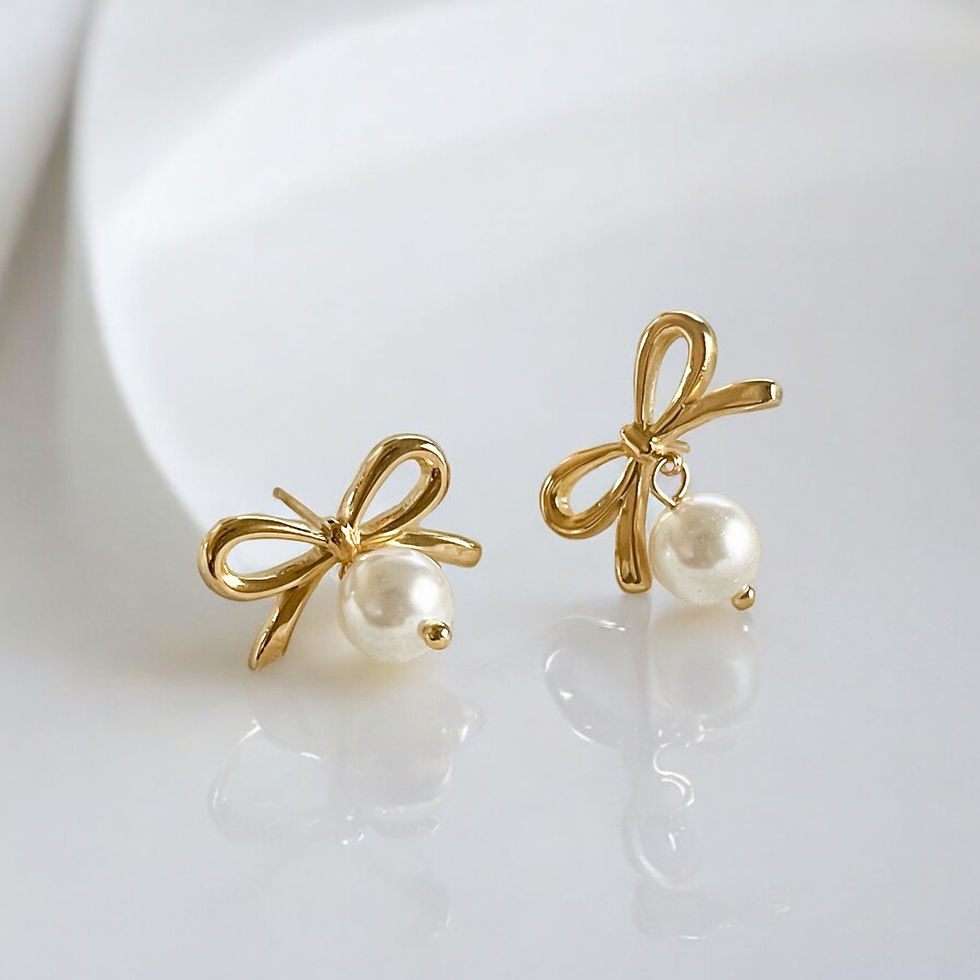 Thumbnail: Lovely Leah Bow & Pearl Earrings in 18K Gold