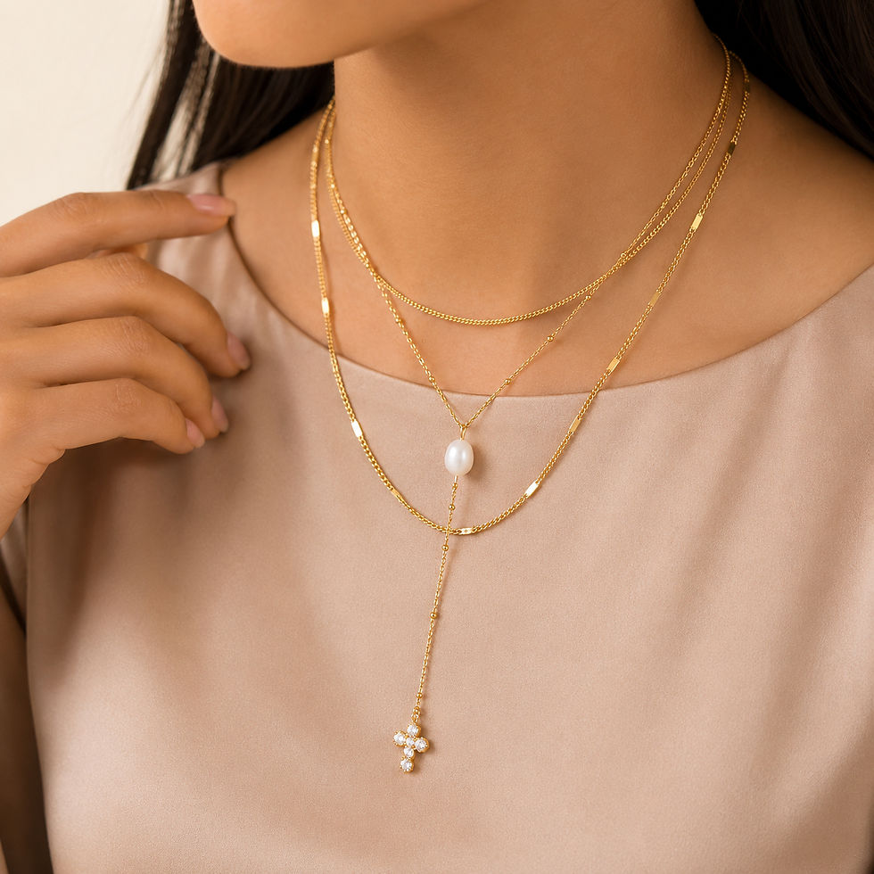 Thumbnail: Dangled Agape Layered Cross Necklace